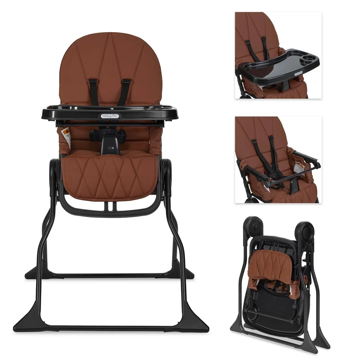 Dream On Me Snack and Stow Baby high Chair in Cognac,