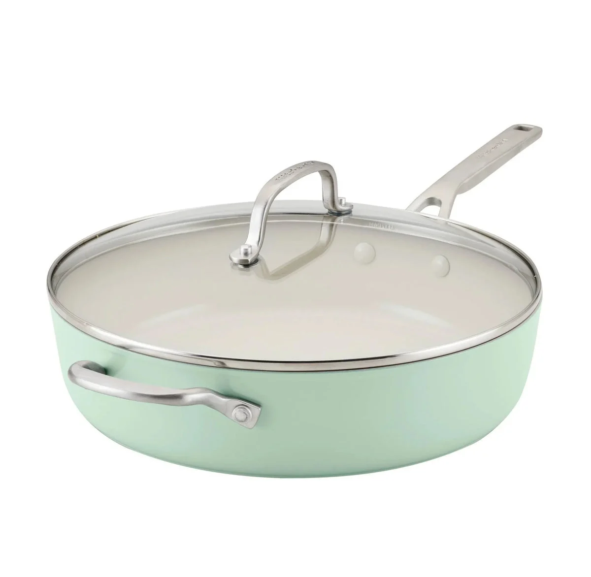 KitchenAid Hard Anodized Ceramic Nonstick Sauté Pan with Lid, 5 Quart - Pistachio