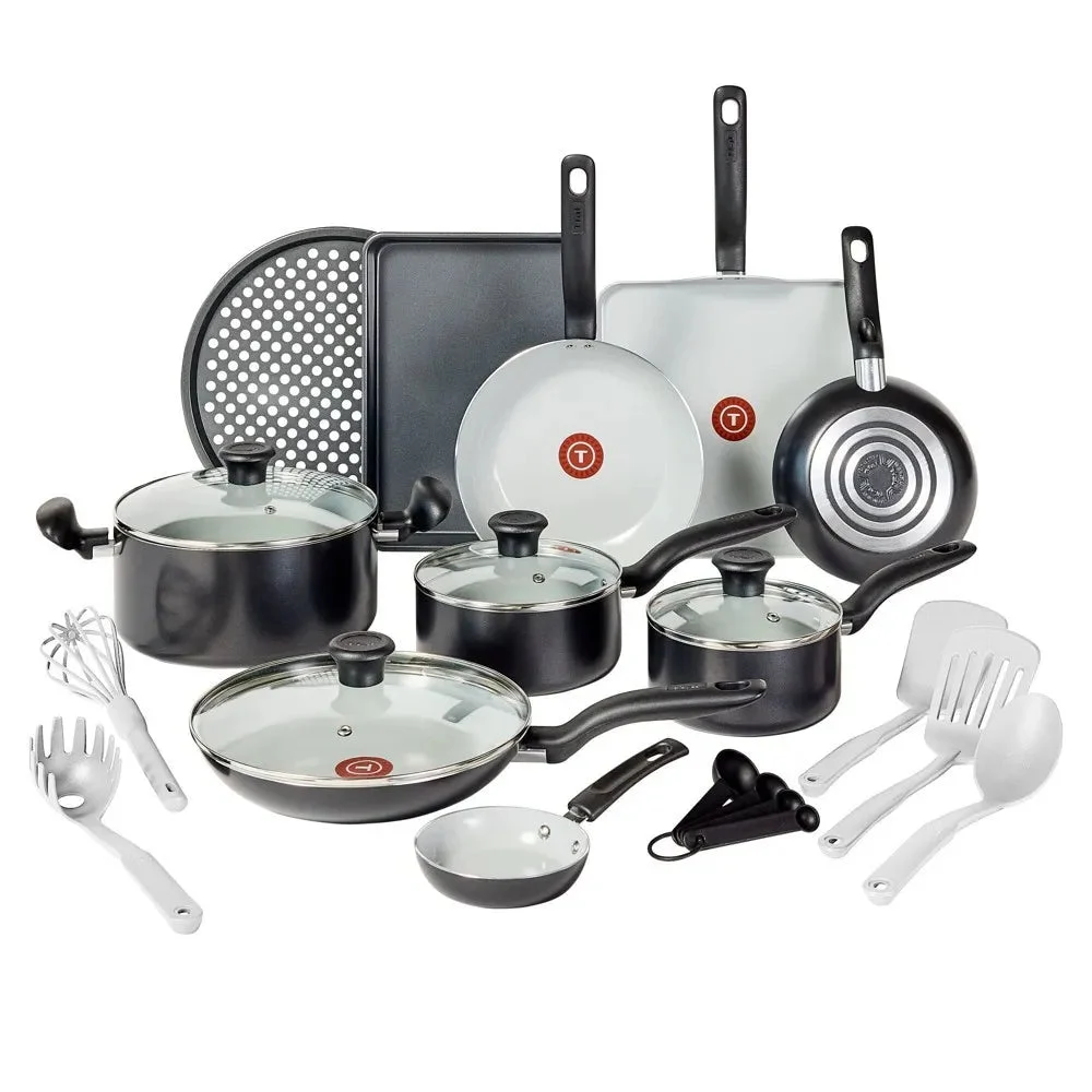 T-Fal Simply Cook 20pc Ceramic Nonstick Cookware Set- Black