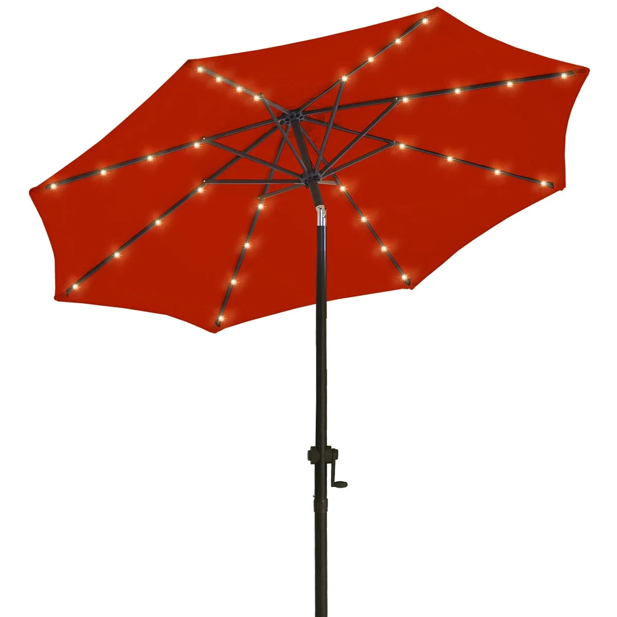 Arlmont & Co. 108'' Solar LED Lighted Market Patio Umbrella with Crank & Tilt - Red