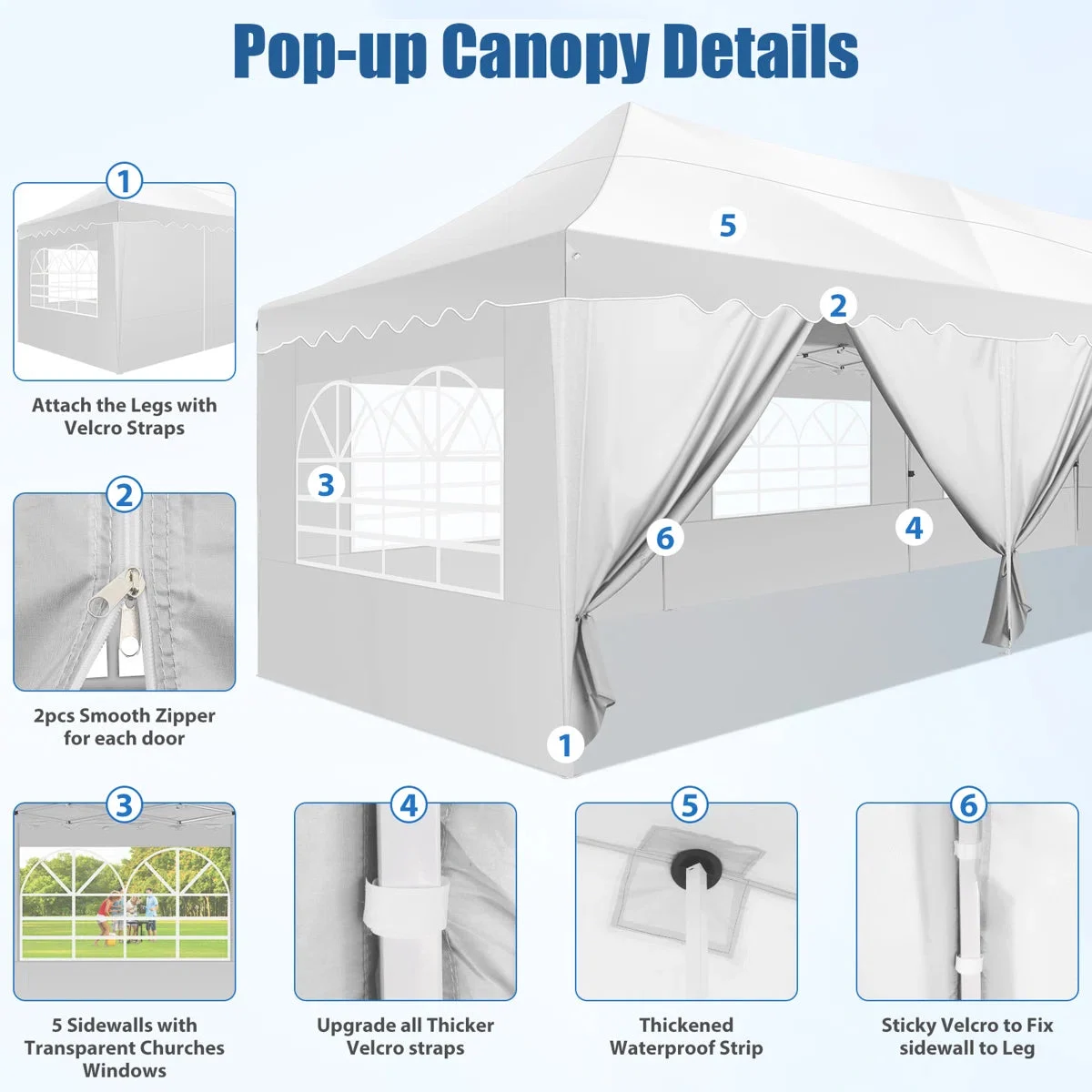 Cobizi 10x30 Pop Up Canopy Tent with 8 Sidewalls - White