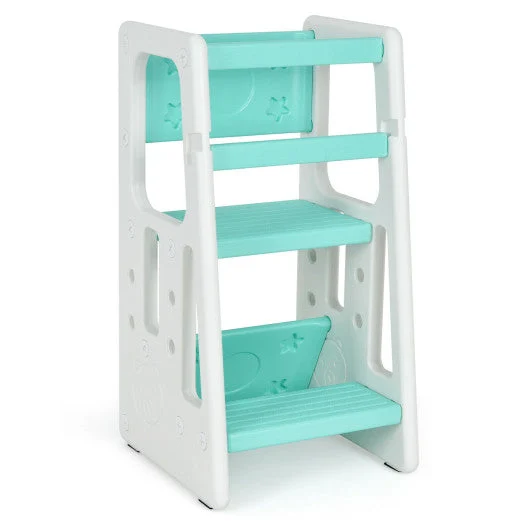 COSTWAY Kids Kitchen Step Stool With Double Safety Rails-Green
