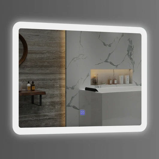 COSTWAY LED Wall-Mounted Bathroom Rounded Arc Corner Mirror With Touch
