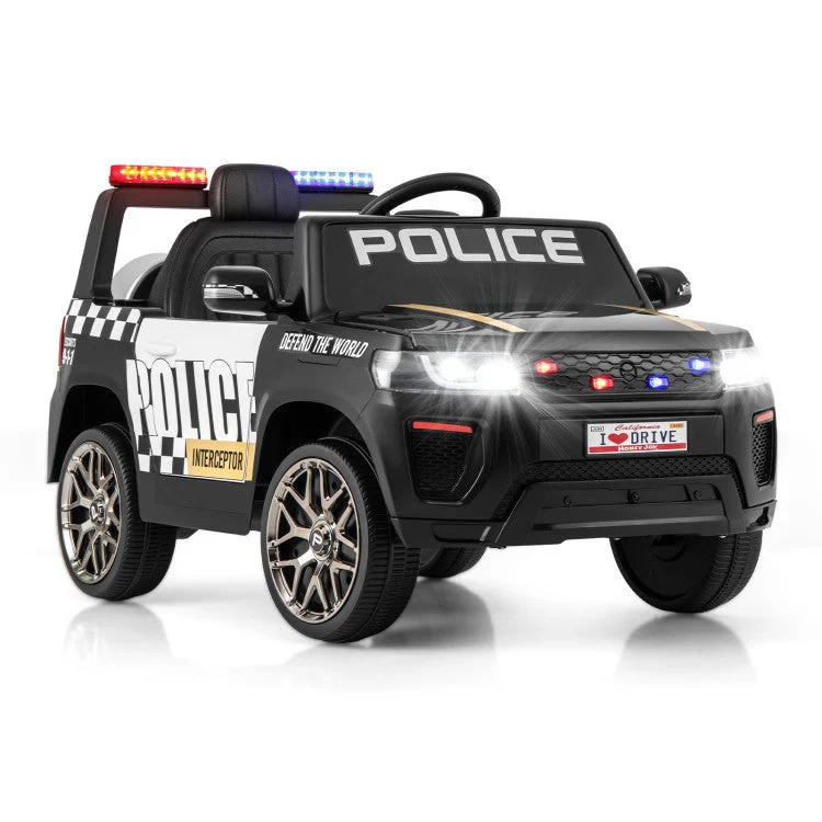COSTWAY 12V Kids Ride on Police Car With Remote and Siren Flashing Lights-Black