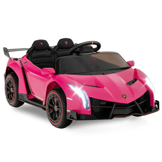 COSTWAY 12V Licensed Lamborghini 4WD Kids Ride-on Sports Car With 2.4G Remote-Pink