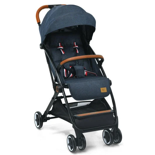 COSTWAY Lightweight Aluminium Frame Baby Stroller With Net-Blue