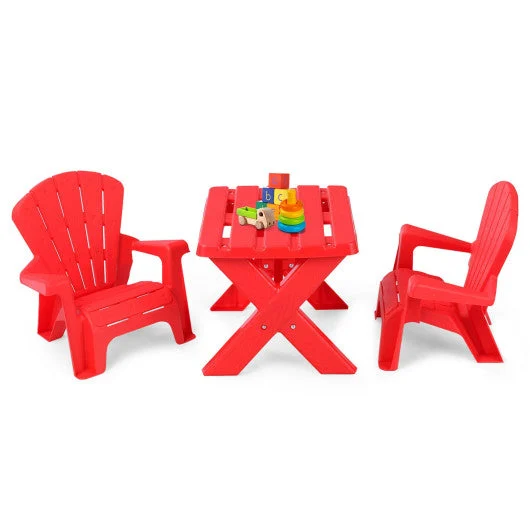 COSTWAY 3-Piece Plastic Children Play Table Chair Set-Red