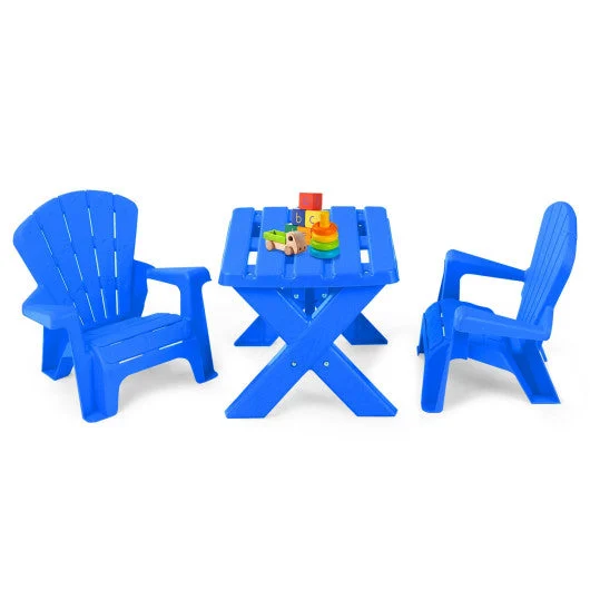 COSTWAY 3-Piece Plastic Children Table Chair Set-Blue