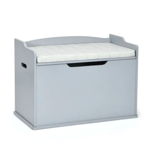 COSTWAY Kids Toy Wooden Flip-Top Storage Box Chest Bench With Cushion Hinge-Gray