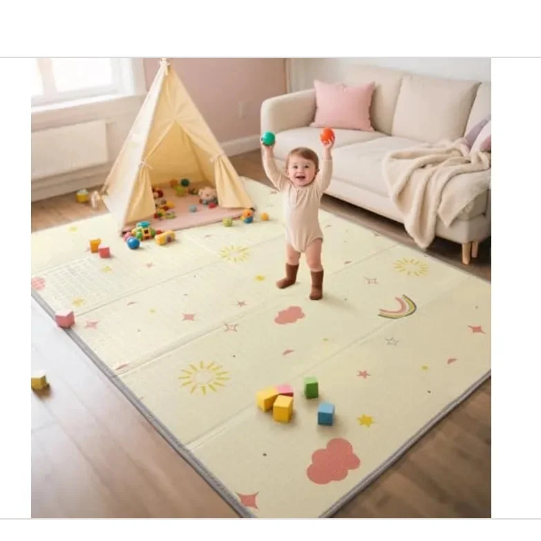 Mallify Extra Large Foldable Play Mat, Reversible Baby Play Mat - Rainbow, Cloud & Moon, 71