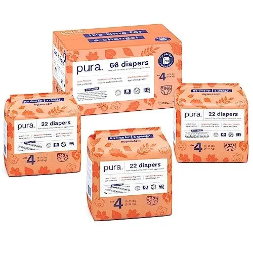 Pura 66ct Sustainable Baby Diapers Size 4 - White