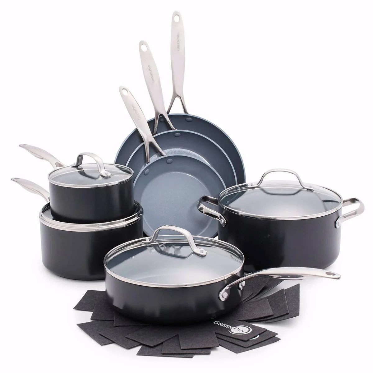GreenPan Valencia Pro 11pc Ceramic Set with 3 Bonus Protectors - Black