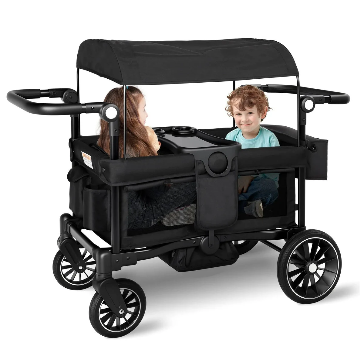 TYBOATLE Folding Wagon Stroller for 2 Kids - Black