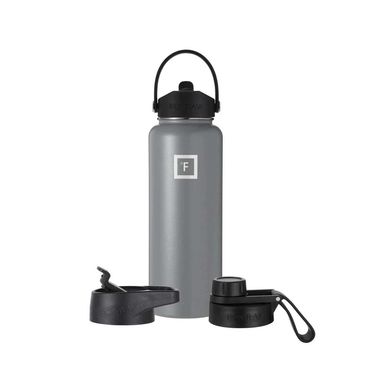 IRON FLASK 40oz Insulated Stainless Steel Wide Mouth Water Bottle with Plastic Lid- Graphite Black