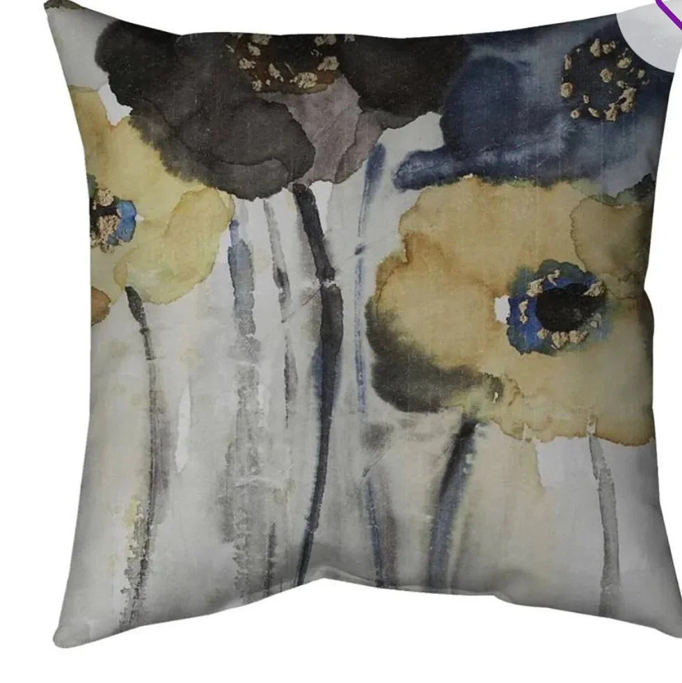 Begin Edition International Inc. Gray Blue and Yellow Flowers Square Throw Pillow - Size: 20