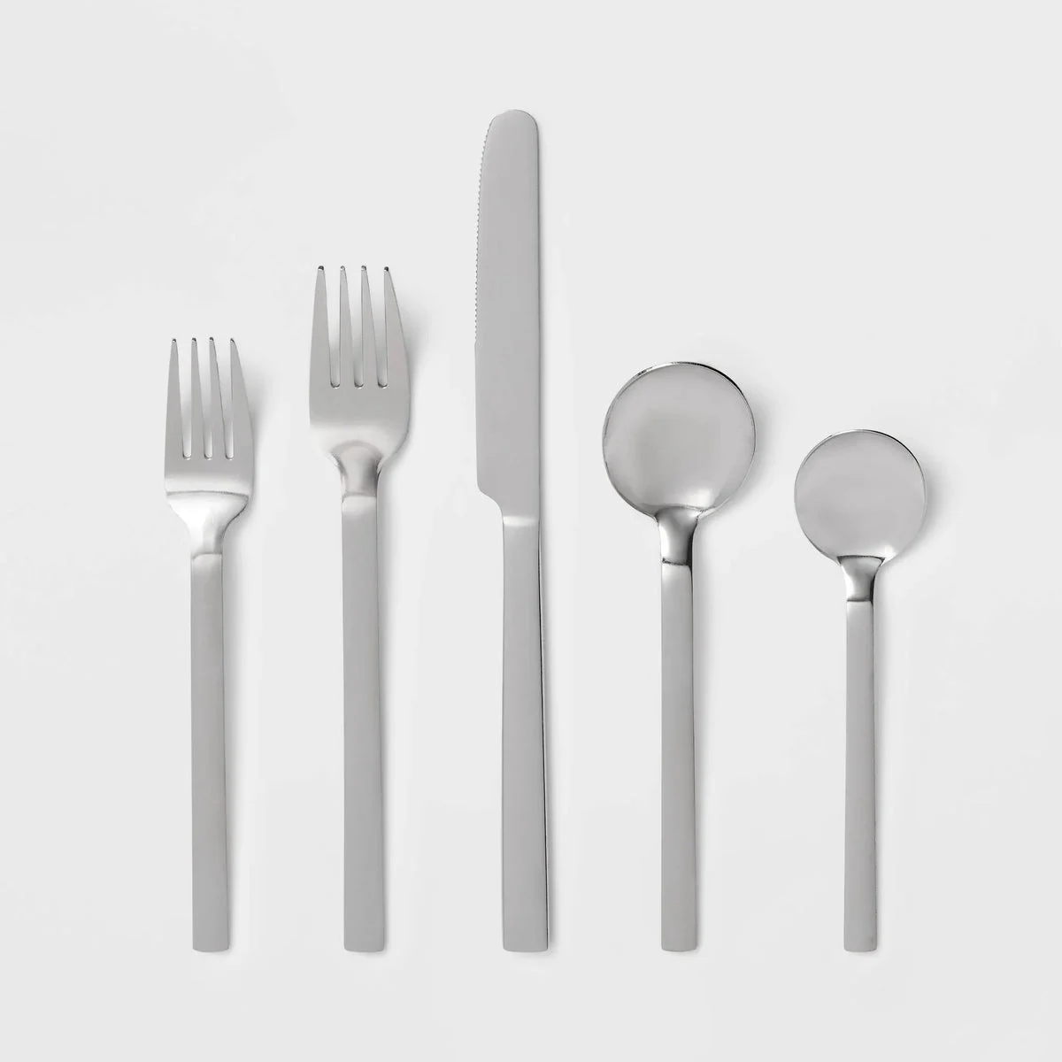 Room Essentials 30pc Squared Straight Flatware Set with Caddy, Service for 6