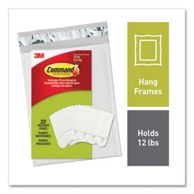 3m 1720422 Picture Hanging Strips, Removable, Medium, 0.63" X 2.75", White, 22 Pairs/pack