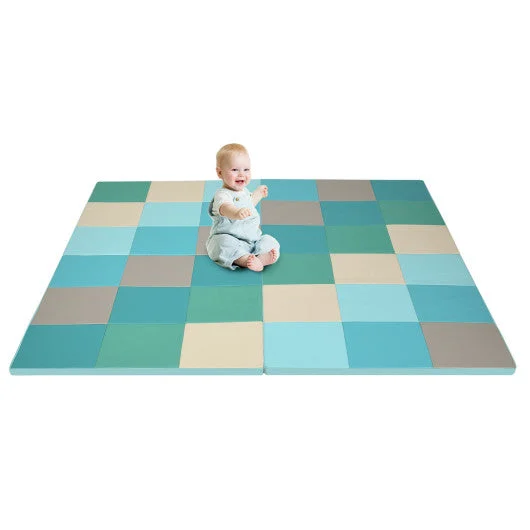COSTWAY 58 Inch Toddler Foam Play Mat Baby Folding Activity Floor Mat-Light Blue