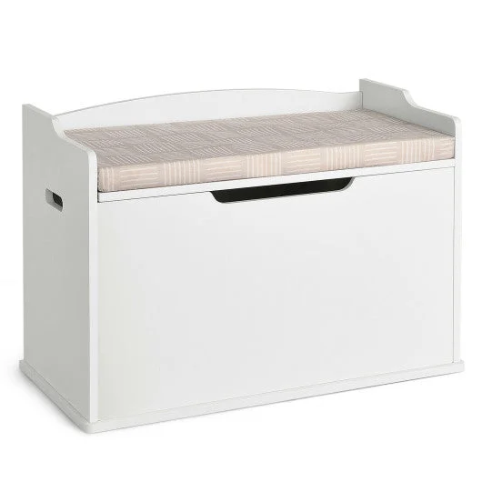 COSTWAY Kids Toy Wooden Flip-Top Storage Box Chest Bench With Cushion Hinge-White
