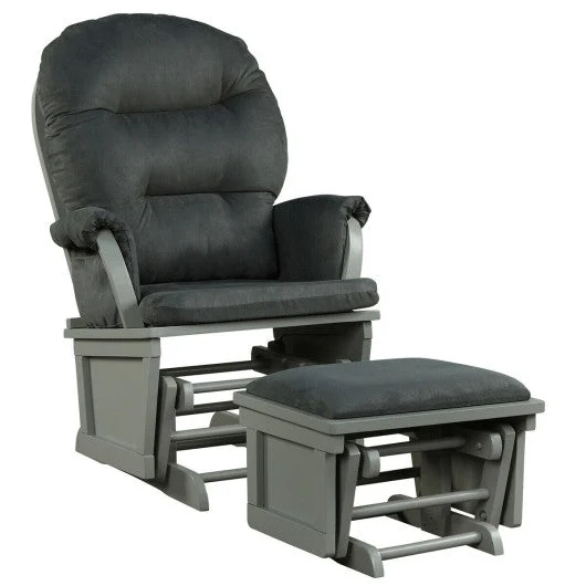 Costway Wood Rocking Glider & Ottoman Cushion Set - Gray