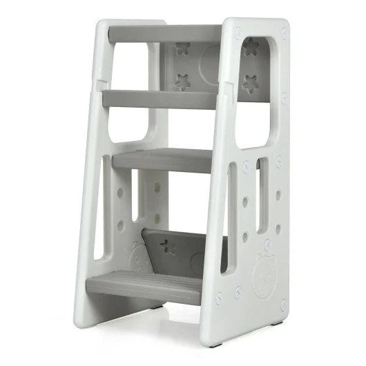 COSTWAY Kids Kitchen Step Stool With Double Safety Rails -Gray