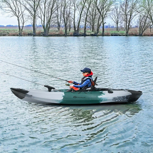 COSTWAY Sit-on-Top Fishing Kayak Boat With Fishing Rod Holders and Paddle-Gray