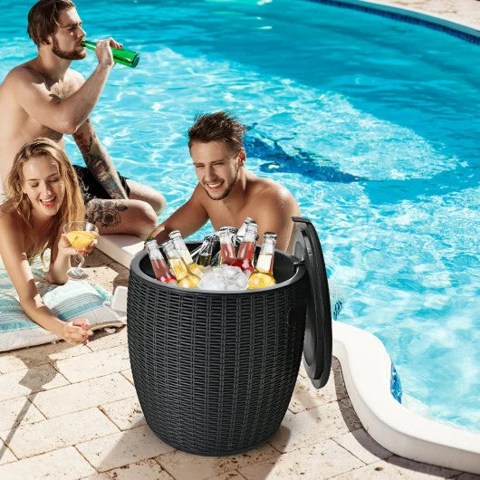 COSTWAY 9.5 Gallon 4-in-1 Patio Rattan Cool Bar Cocktail Table Side Table-Black