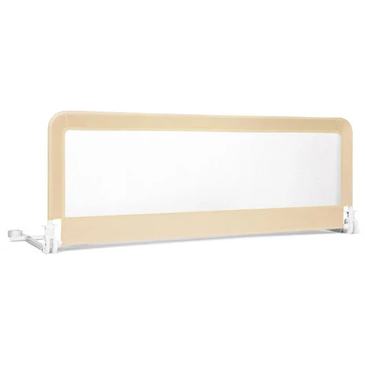 COSTWAY 59 Inch Folding Breathable Baby Bed Rail Guard With Safety Strap-Beige