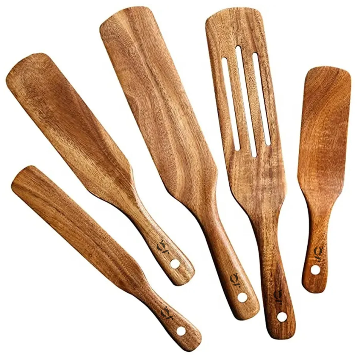 GREEN WALNUT Acacia Wood Spurtle Set of 5 Piece , Wooden Cooking Utensils