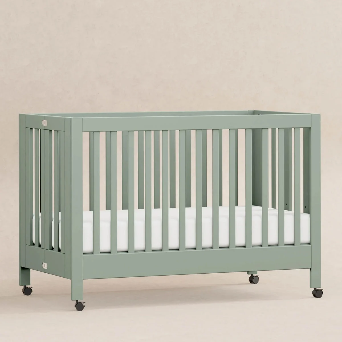 Babyletto Maki Full-Size Folding Crib with Toddler Rail - Light Sage