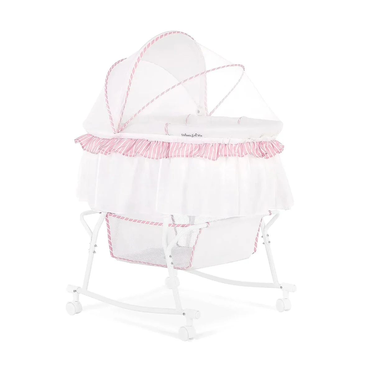 Dream On Me Lacy Portable 2-in-1 Bassinet & Cradle - Pink and White