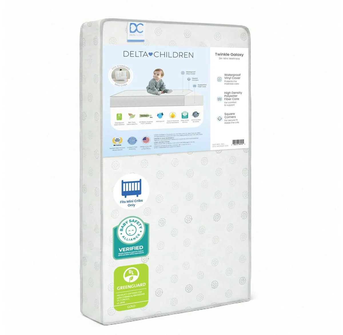 Delta Children Twinkle Galaxy Mini/Portable Crib Mattress - Greenguard Gold