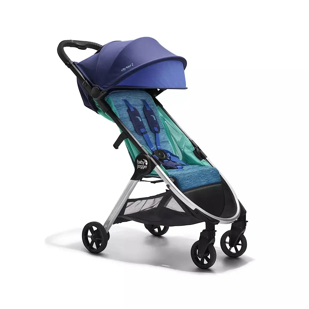 Baby Jogger City Tour 2 Stroller with Travel Accessories Bundle - Coastal Blue