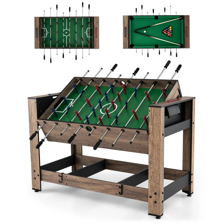 COSTWAY 2-in-1 Swivel Foosball and Pool Combo Game Table -Natural