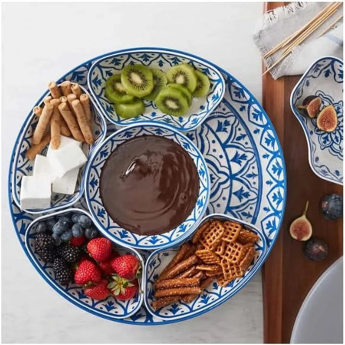 Lazy Susan 7-Piece Melamine Lazy Susan with Cover - Blue
