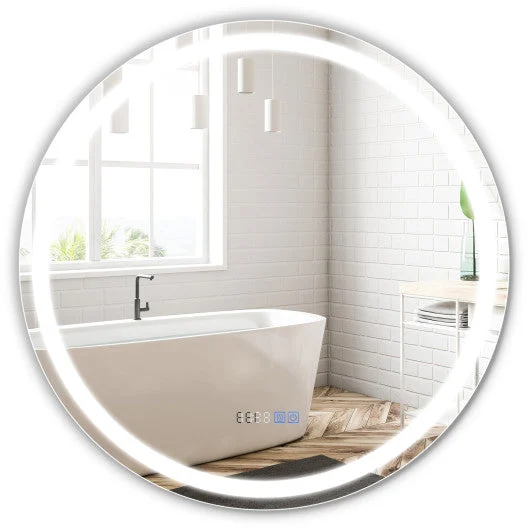 COSTWAY 32 Inch Anti-Fog Bathroom Wall Mirror With 3-Color LED Lights