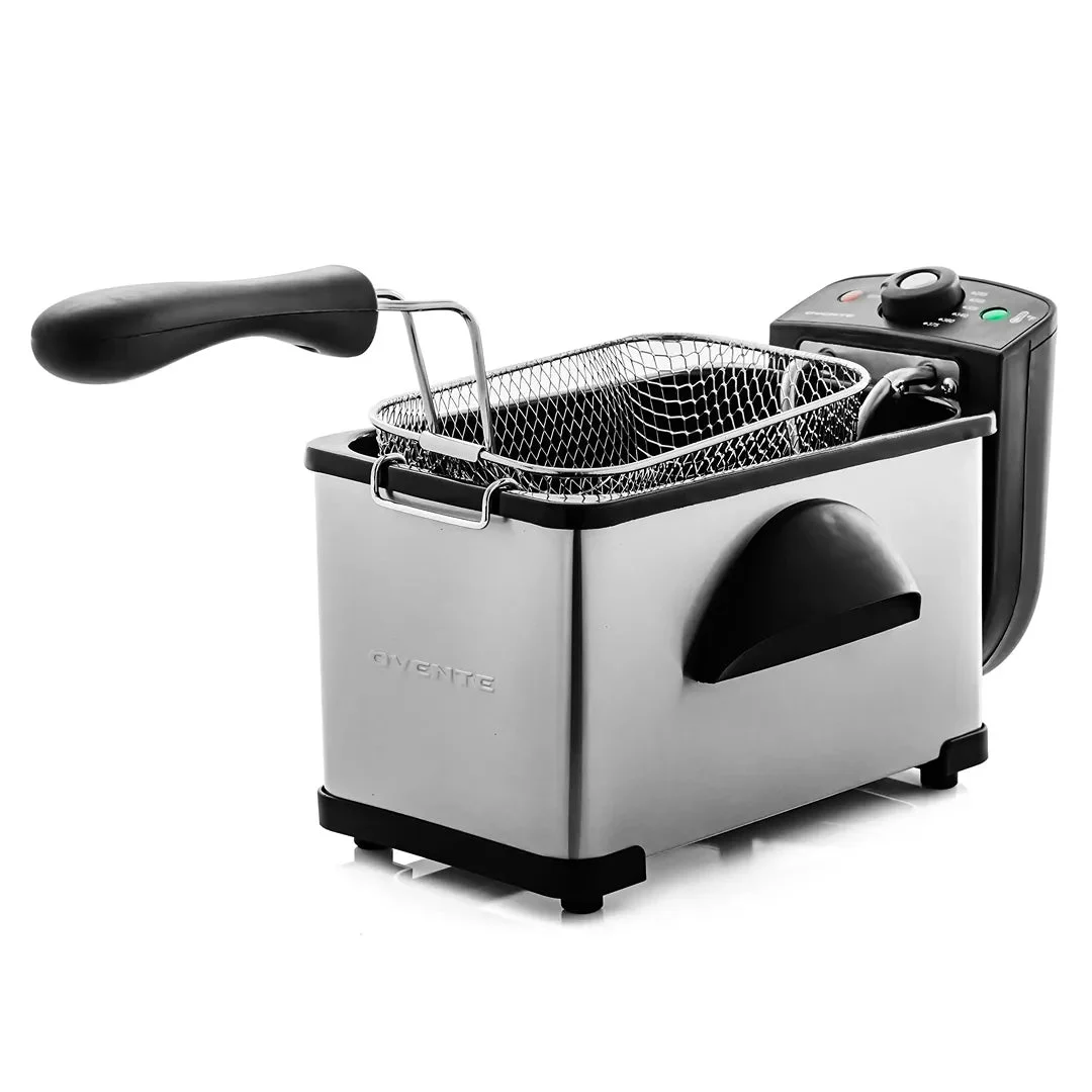 Ovente Electric Deep Fryer 2 Liter Capacity, 1500 Watt Lid with Viewing Window, Silver FDM2201BR