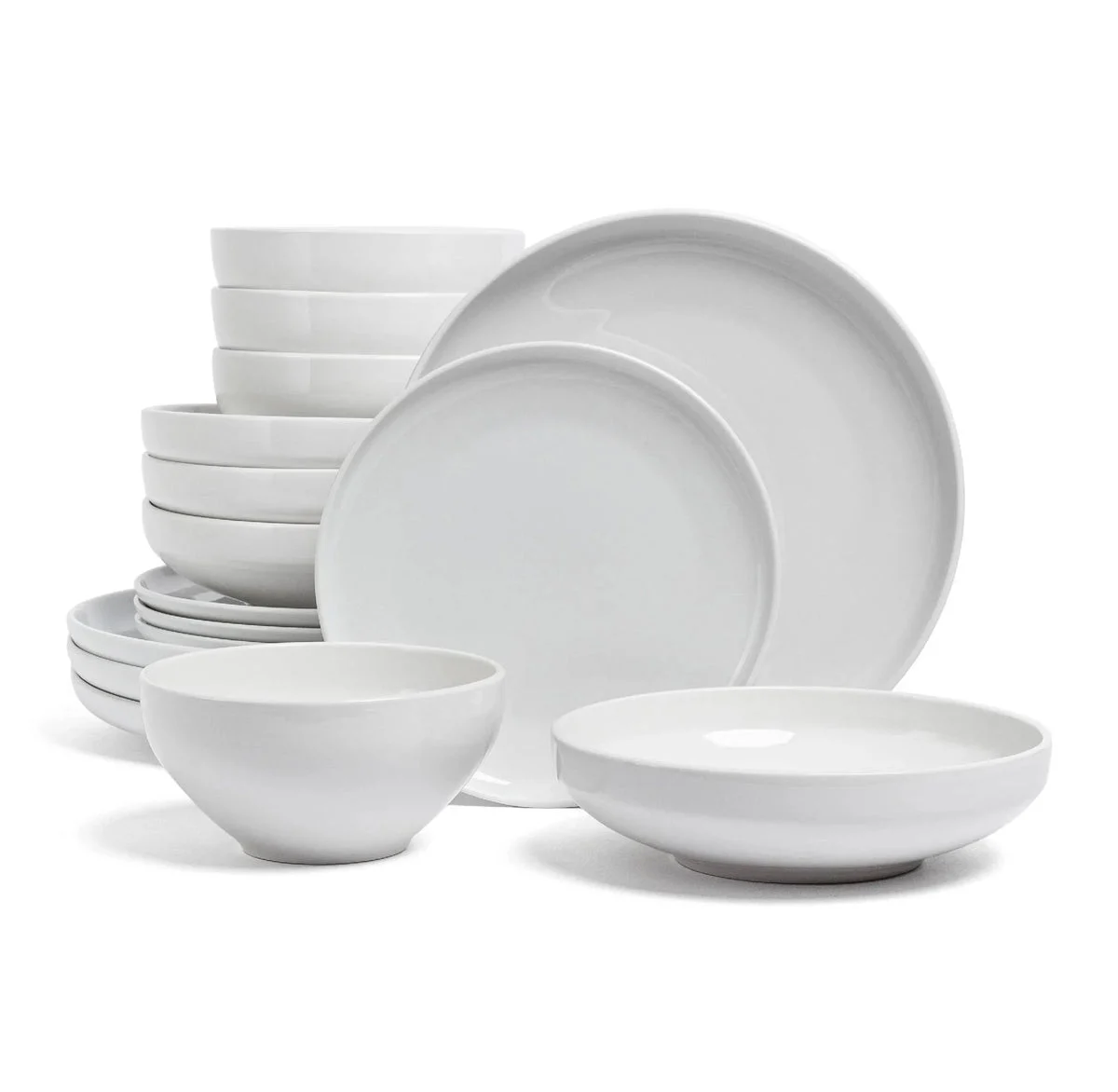 Over&Back 16pc Coupe Glossy Hand-Finished Porcelain Dinnerware Set White