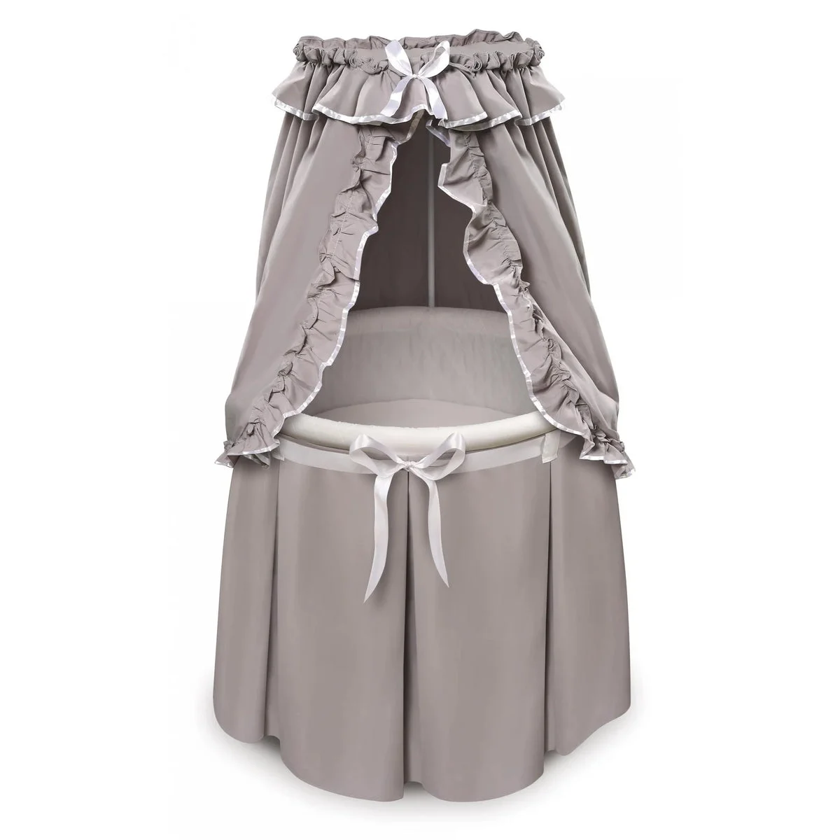 Badger Basket Empress Round Baby Bassinet with Canopy - Gray/White