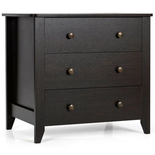 COSTWAY 3 Drawer Dresser Chest of Drawers Bedside Table-Espresso