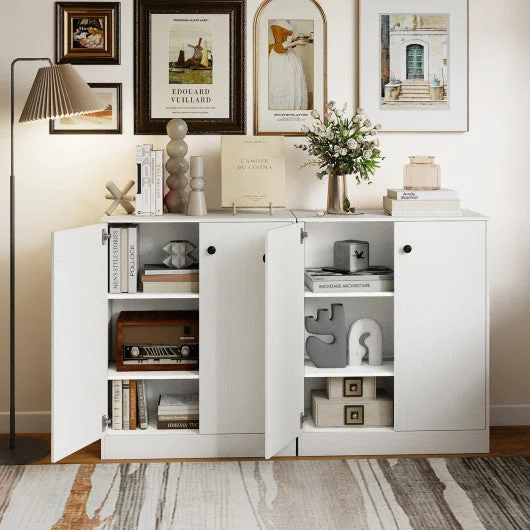 COSTWAY 2 Door Storage Base Cabinet With 3-Tier Shelf-White