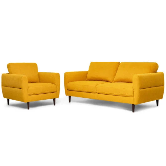 COSTWAY 2 Pieces Upholstered Sofa Set With Removable Cushion Covers-Yellow