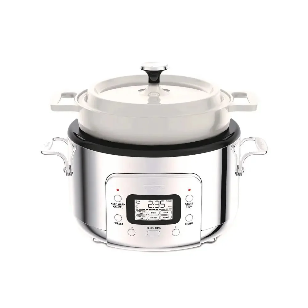 All Clad Stainless Steel 6-in-1 Digital Slow Cooker with Removable Cast Iron Pot, 5 quart