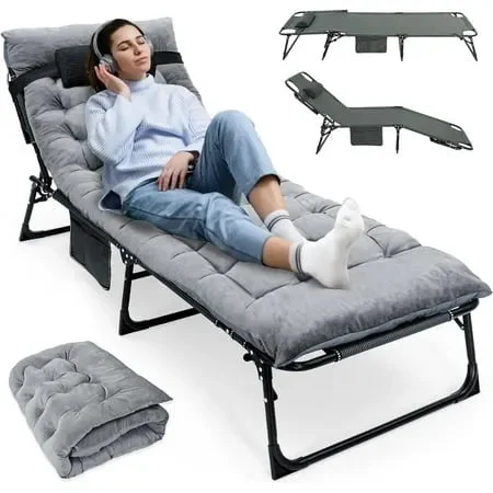 Ropoda Folding Camping Cot with Cozy Mattress and Pillow - Adjustable