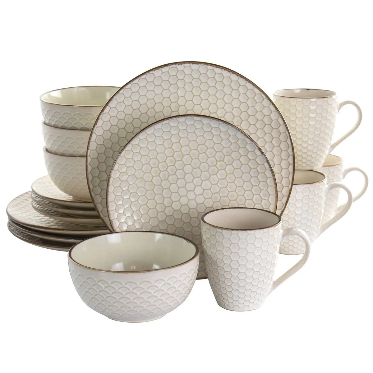Elama 16pc Stoneware Honey Dinnerware Set White - Botanical Pattner