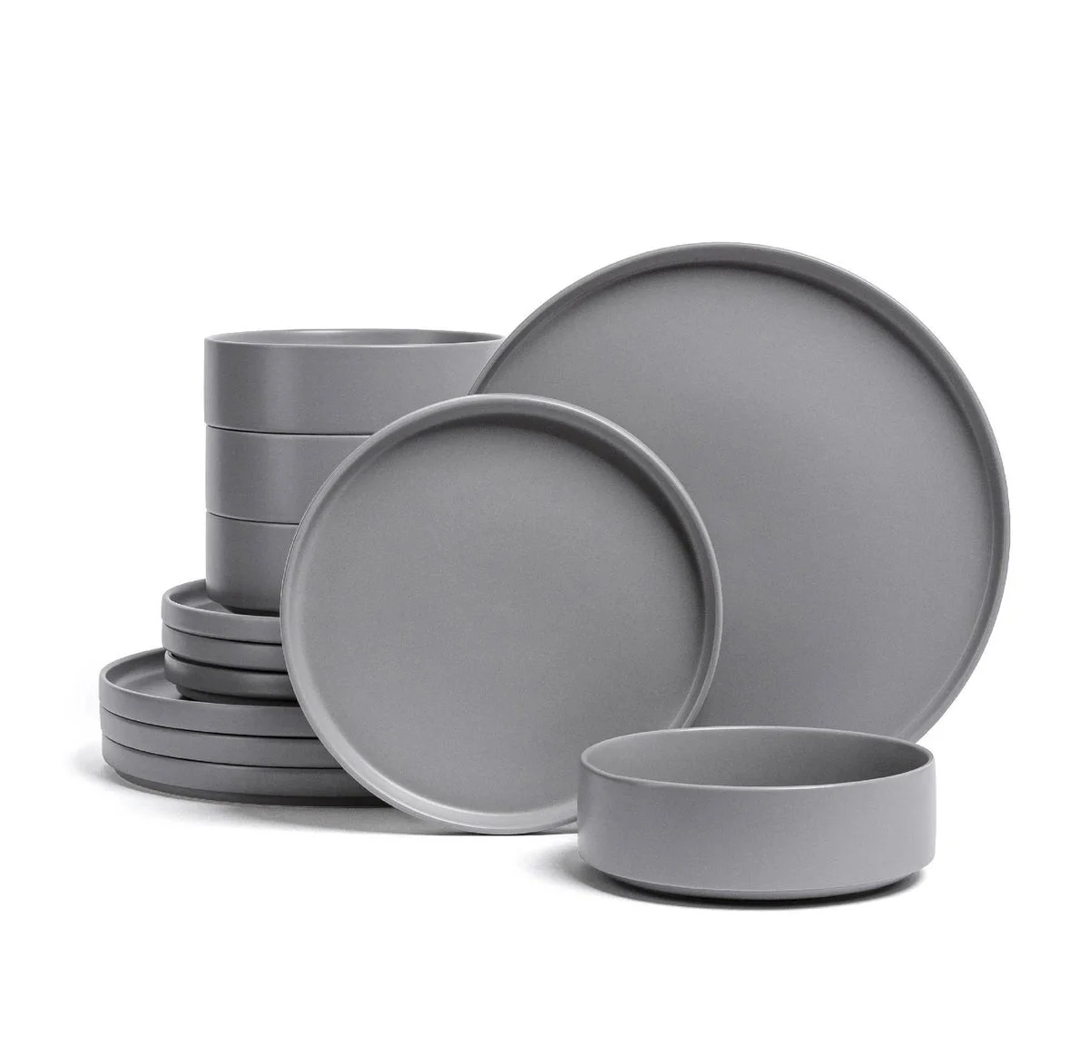 Over&Back 12pc Stackable Stoneware Hand-Finished Dinnerware Set Semi-Matte Charcoal