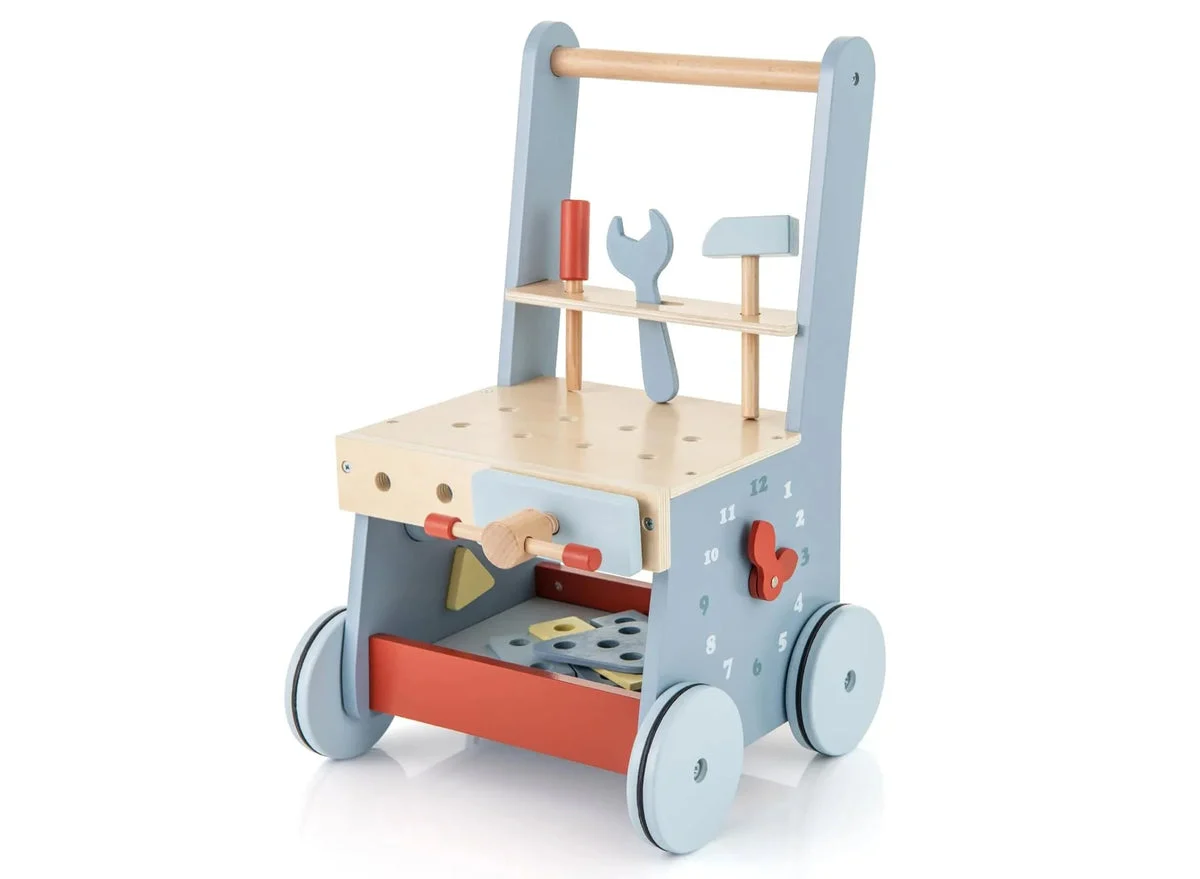 INFANS Wooden Toy Tool Bench & Activity Walker w/Shape Sorter