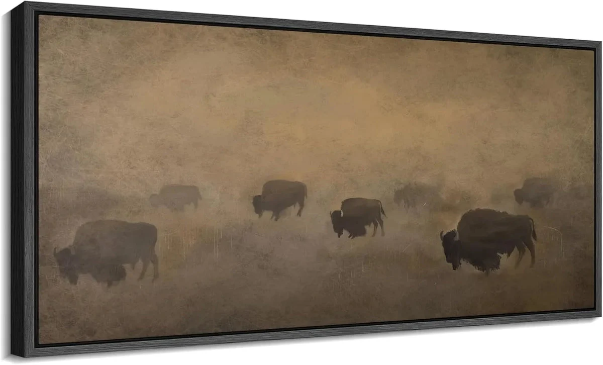 SIGNLEADER Buffalo Herd in Hazy Landscape Wall Art Print - Extra Large