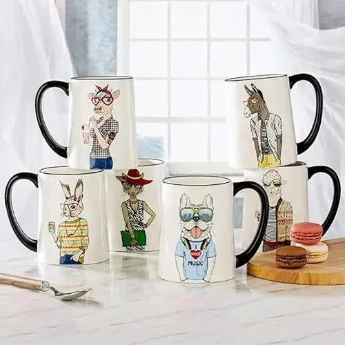 Signature Hipster Animal Coffee Mugs Set of 6 - 17.5 Oz. Each