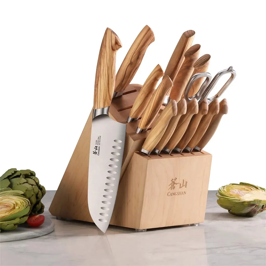 Cangshan OLIV Series Swedish Steel 15-Piece Knife Block Set - Maple Block